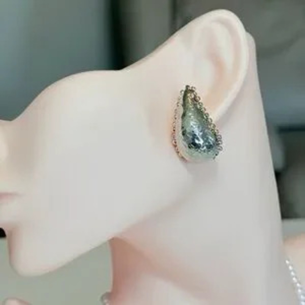 Silver Teardrop Beaded Edge Earrings - Women Jewelry